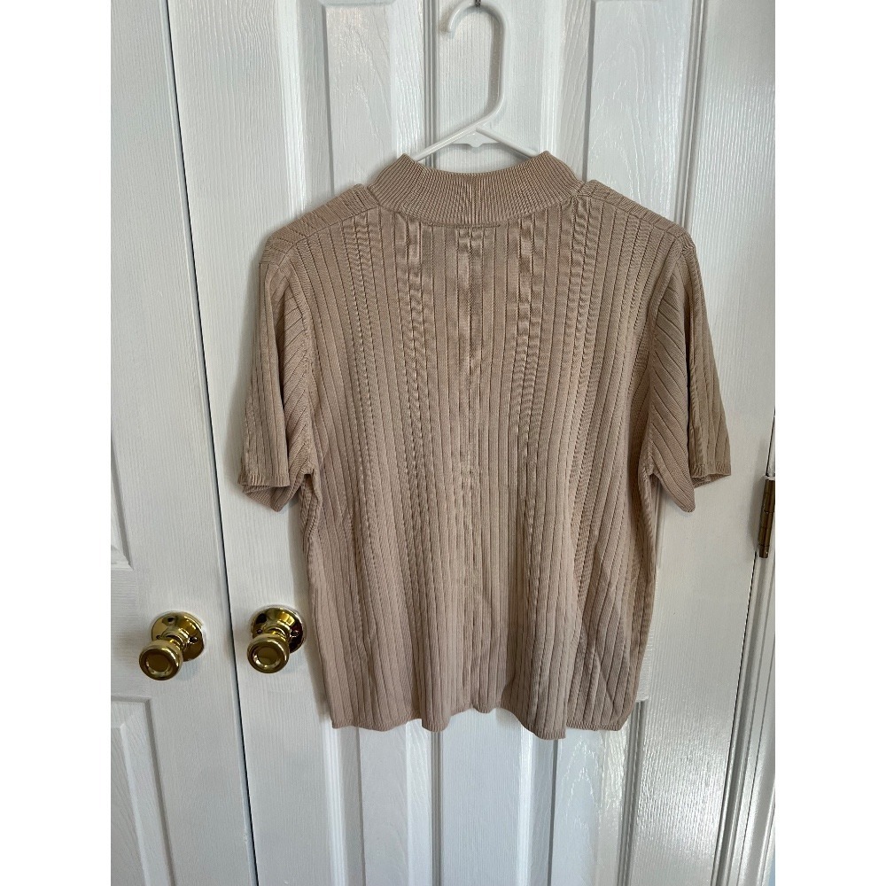 Laura Scott Womens Large Acrylic Tan Short Sleeve‎ Fitted Ribbed Shirt - Picture 2 of 3